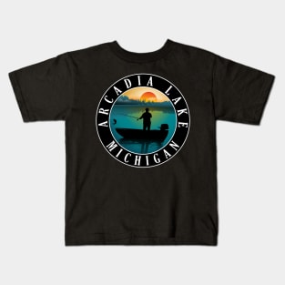 Arcadia Lake Fishing Michigan Sunset Kids T-Shirt